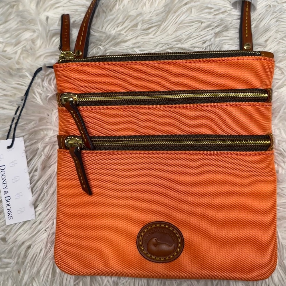 Dooney And Bourke Tangerine Orange Triple Zip Crossbody Bag